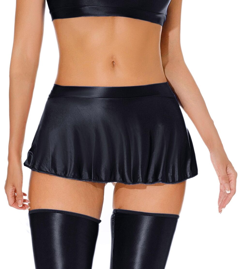 5686 ’s Shiny Pleated Skirt Oil Glossy Ruffled Mini Skirts Sheer Solid